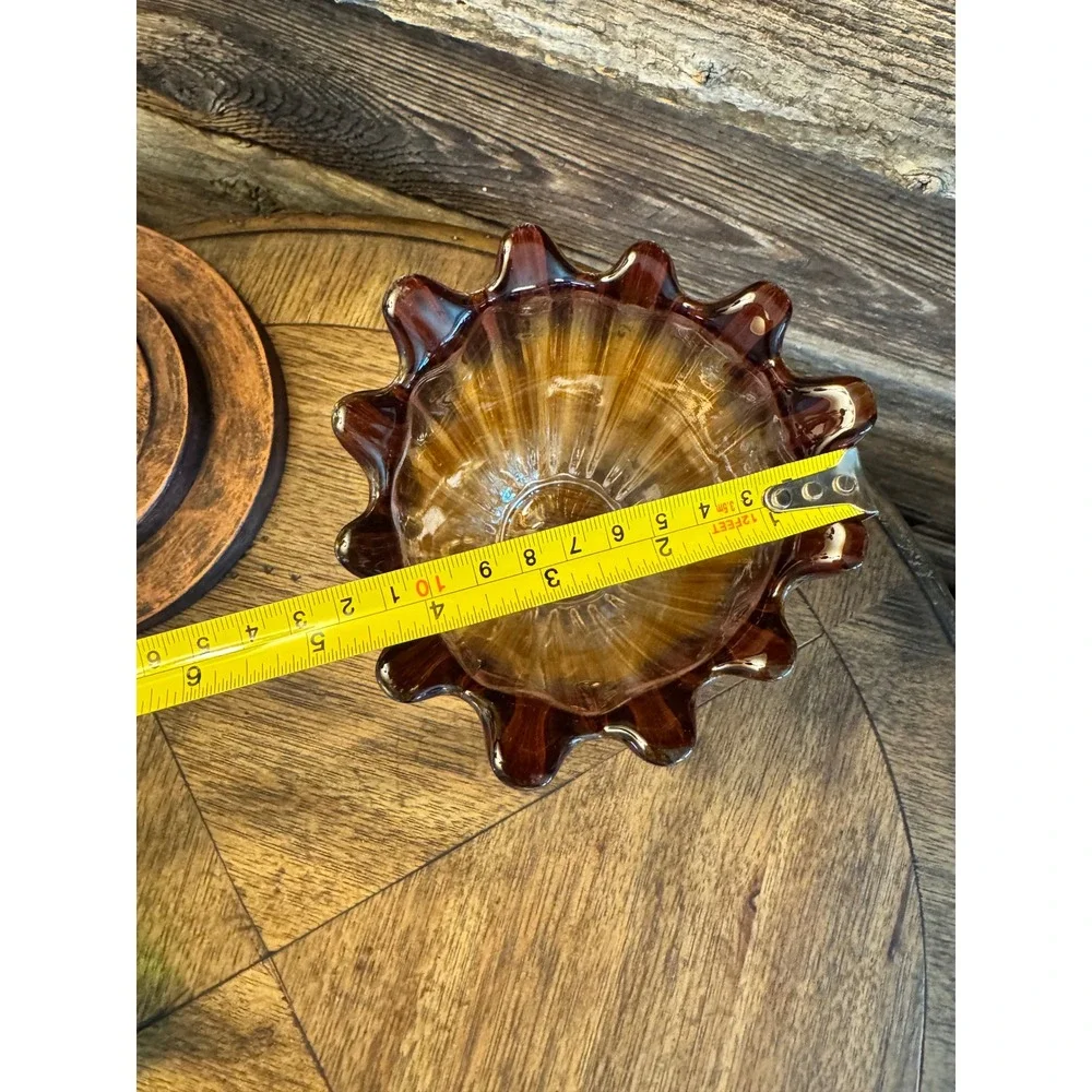 Federal glass Vintage Cranberry Amber Ombre Art Glass Vase‎ Ribbed Ruffle Rim